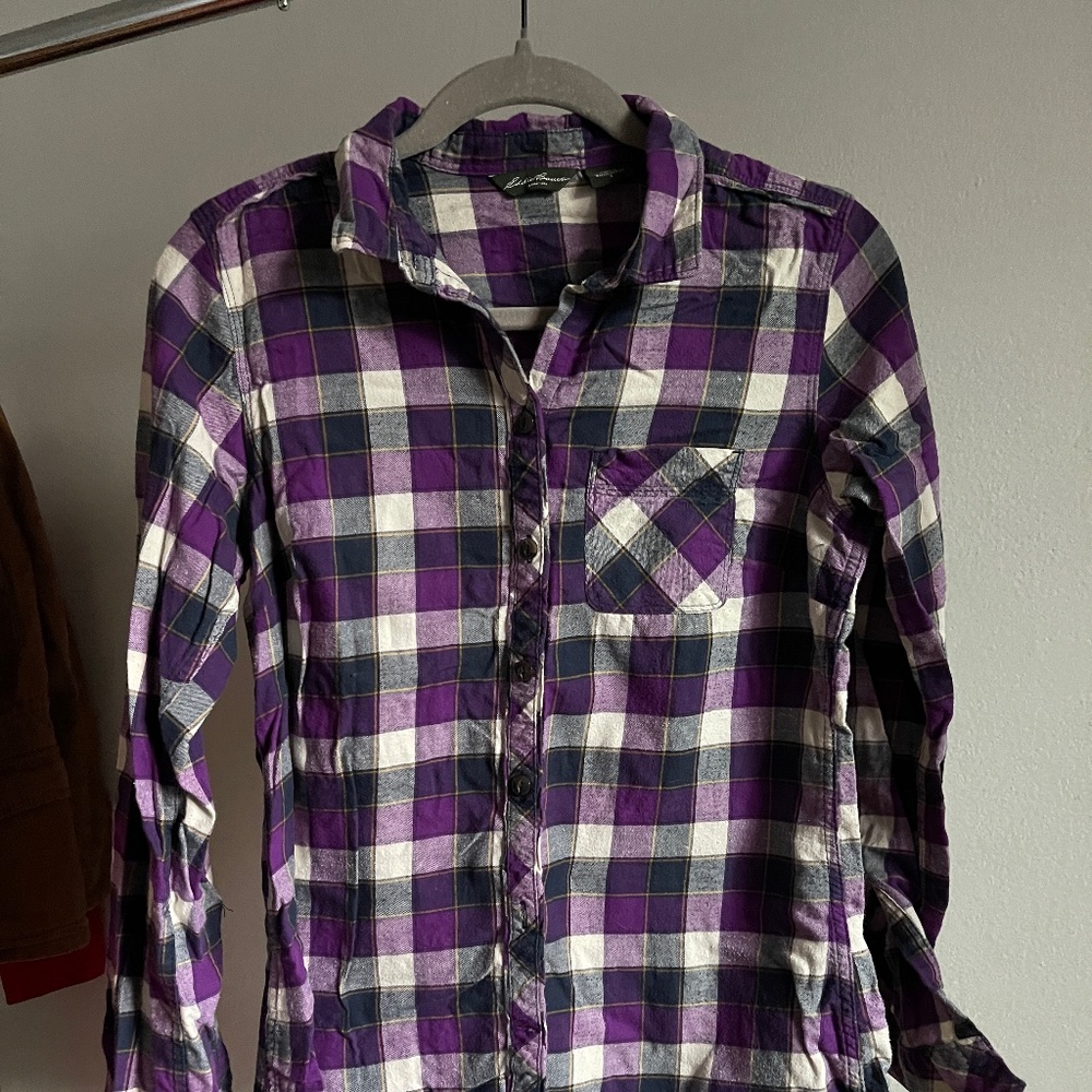 Eddie Bauer flannel/plaid button up, purple Size S